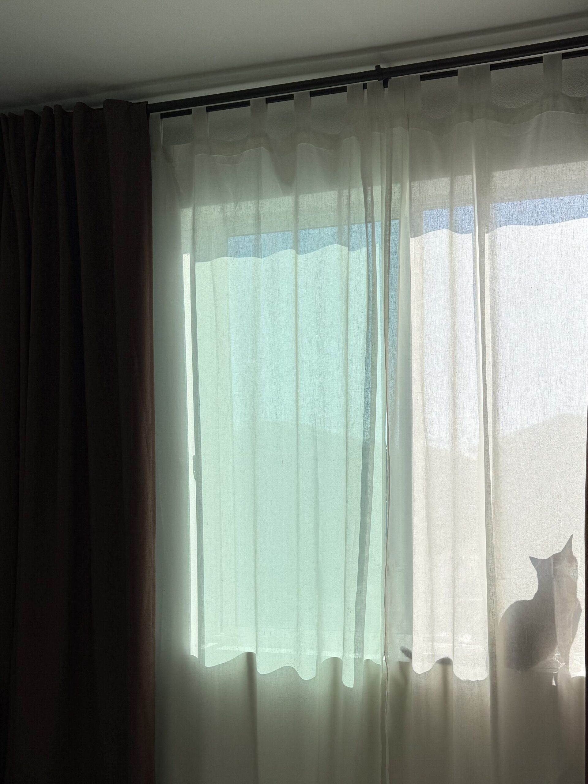 sheer curtain panels backlit morning light bedroom
