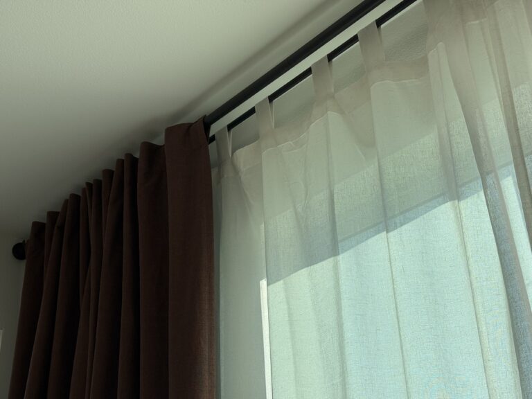 bronze double rod curtain sheer and blackout details