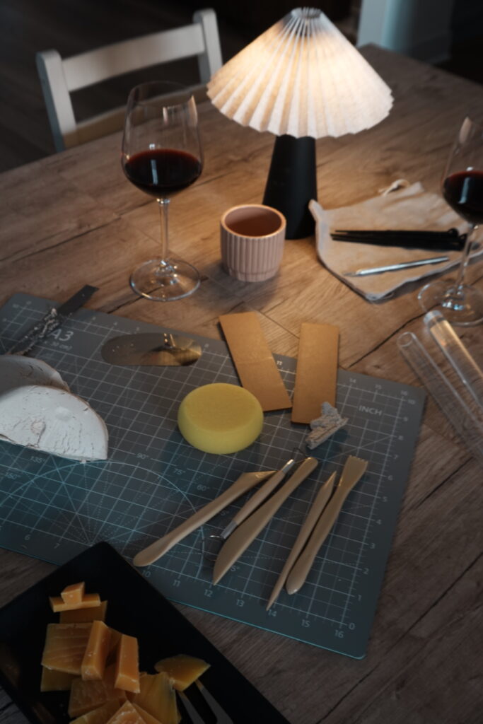 air dry clay date night beginner supplies layout cutting mat tools wax paper