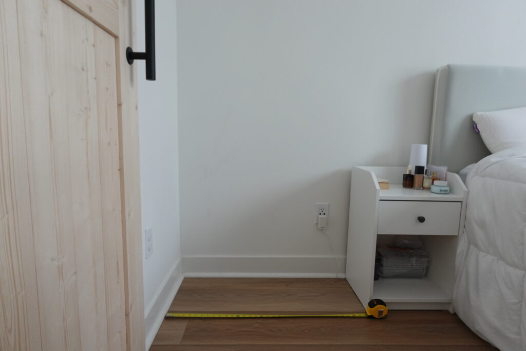 empty tight bedroom corner before makeup vanity nook