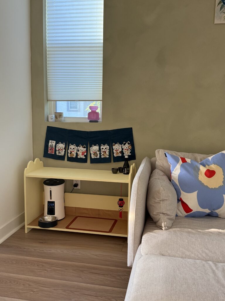 izakaya themed DIY cat feeding station corner