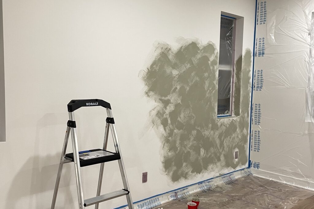 DIY limewash x shaped motion in process
