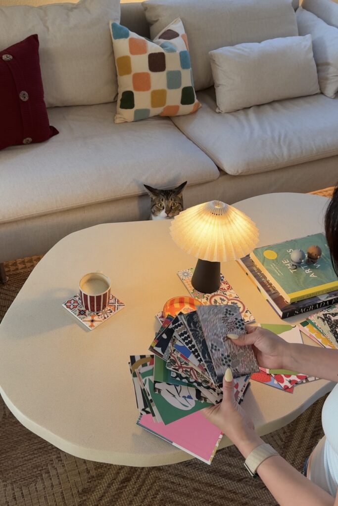 Marimekko postcard book flip over on coffee table