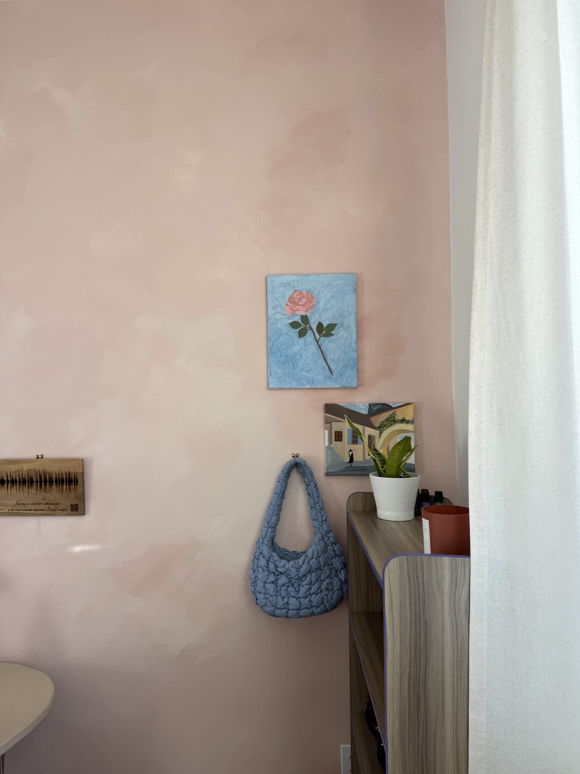 pink limewash wall in a desert rose office accent wall
